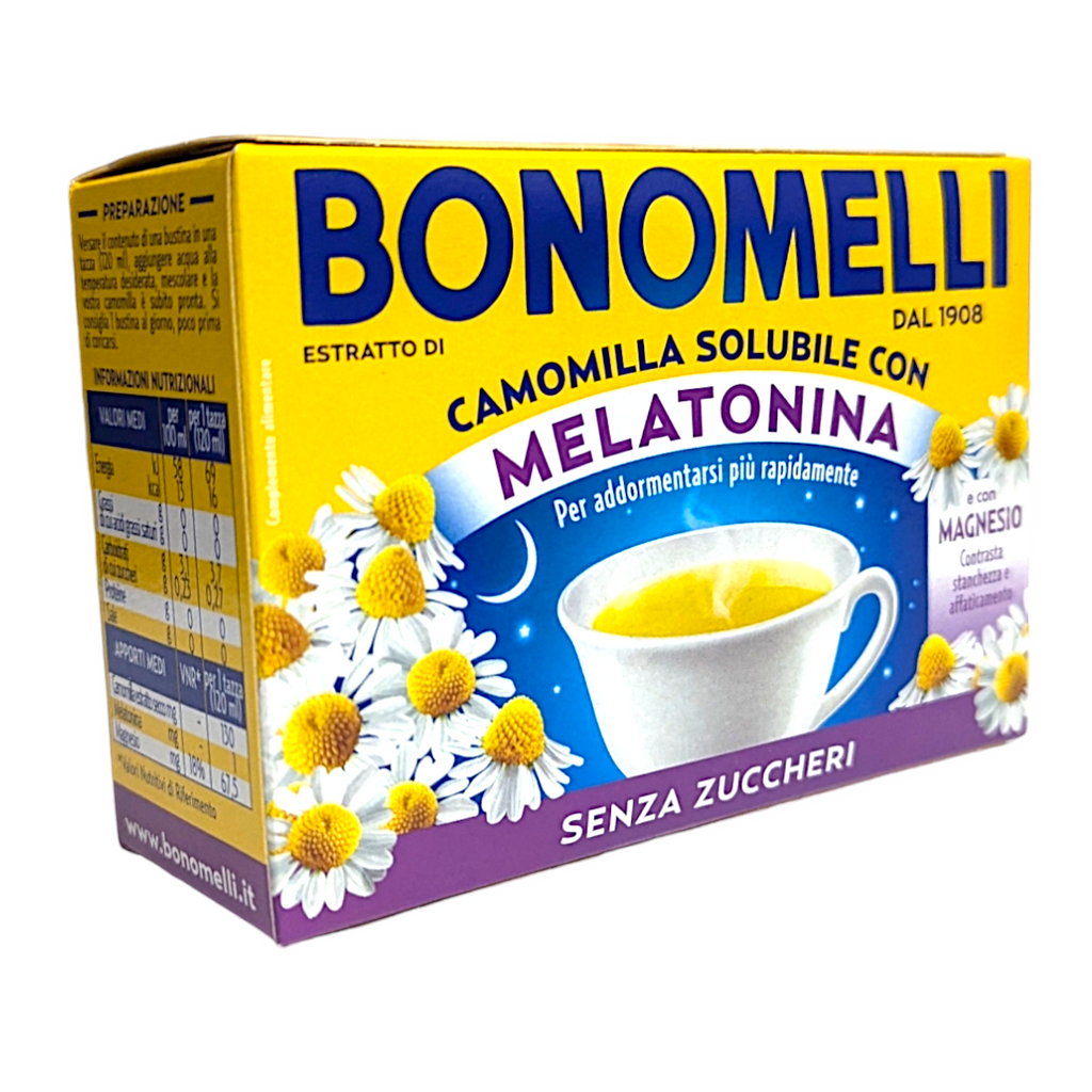 Bonomelli Chamomile Tea Soluble with Melatonin & Magnesium, Camomilla con Melatonina e Magnesio, 16 Bags - Italia Solutions UK