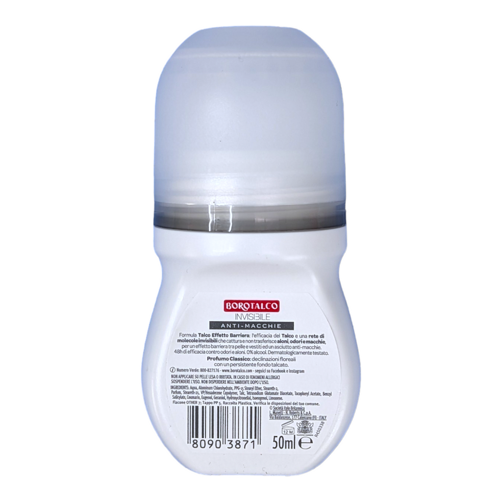 Borotalco Invisible Anti-Perspirant Deodorant Roll On 0% Alcohol, 48 Hr - 50ml