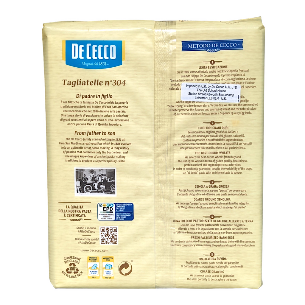 De Cecco Egg Pasta Tagliatelle no.304 All'Uovo 500g