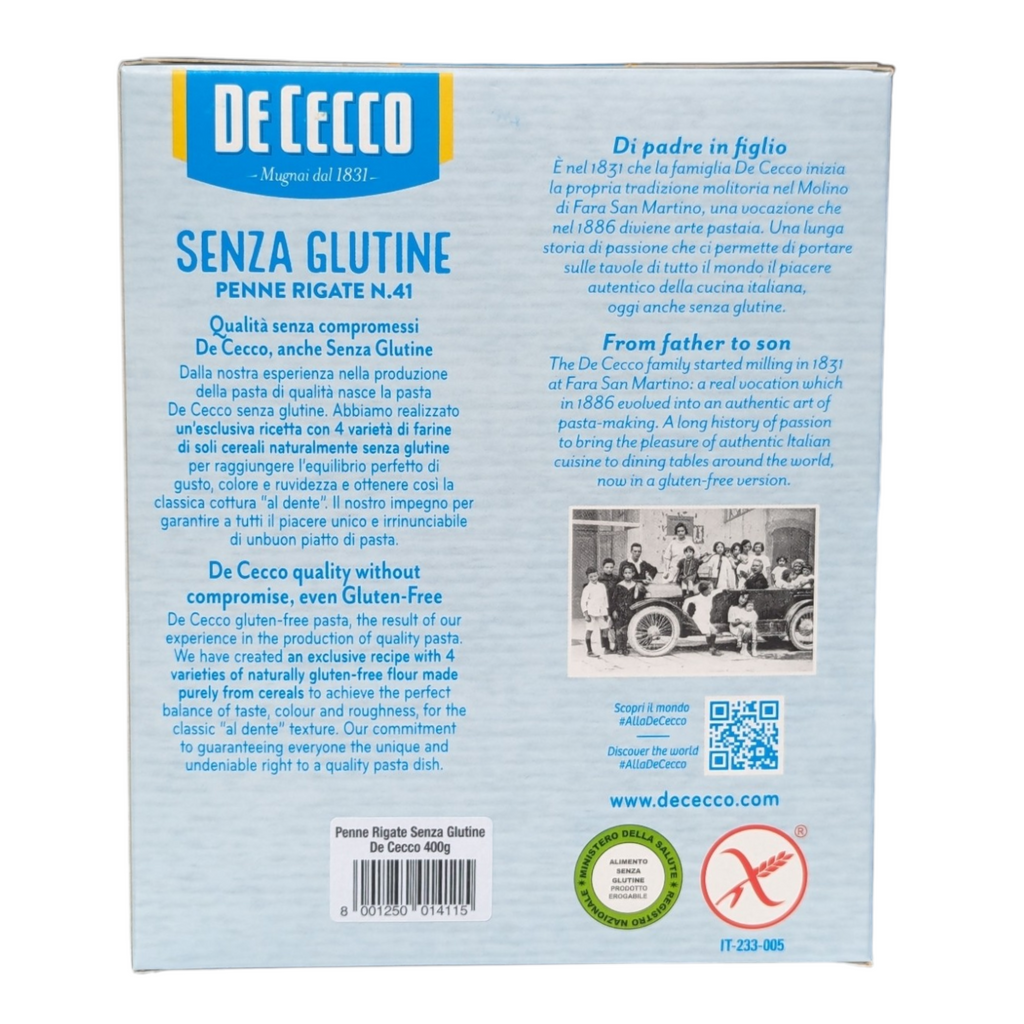 De Cecco Gluten Free Pasta Penne Rigate no.41 - 400g