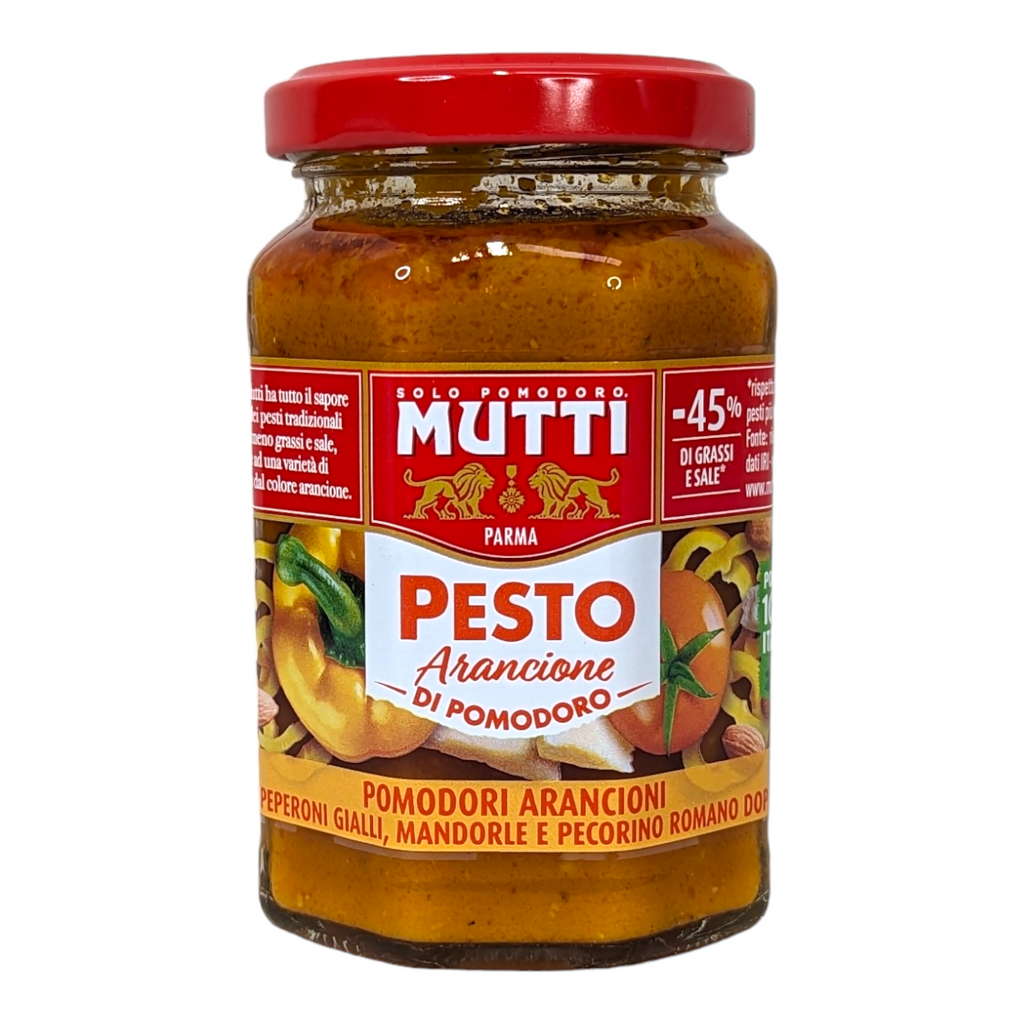 Mutti Pesto di Pomodoro Arancione / Orange Tomato Pesto: with Yellow Peppers, Almonds and Pecorino Romano 180g