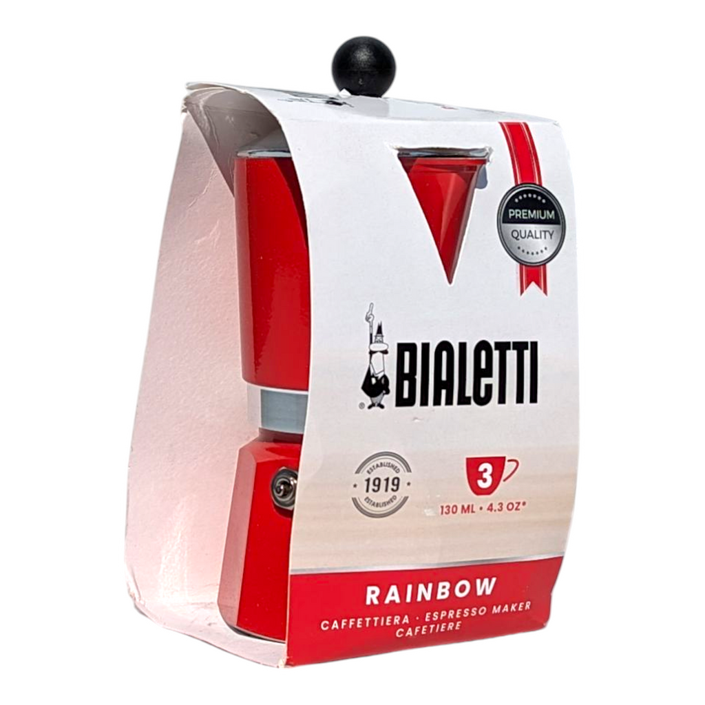 Bialetti Rainbow Red Moka Pot, Caffettiera Rossa - 3 Espresso Cups - Italia Solutions UK