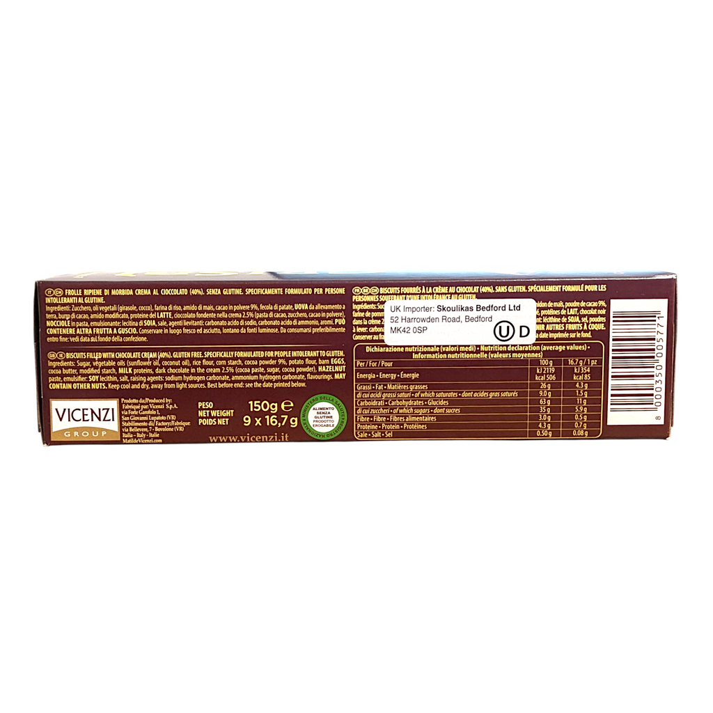 Matilde Vicenzi Grisbi Gluten-Free Chocolate Cream Filled Biscuits, Cioccolato Biscotti 150g - Italia Solutions UK