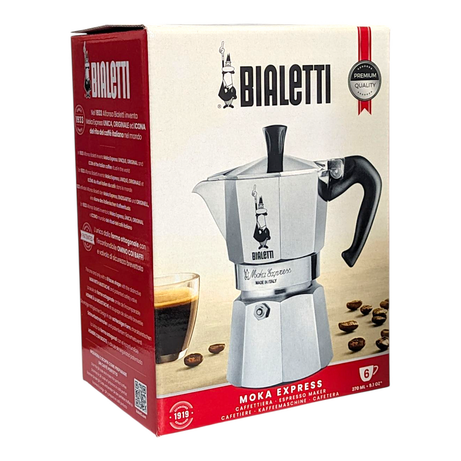 Bialetti Caffettiera Moka Express Silver Moka Pot - 6 Espresso Cups