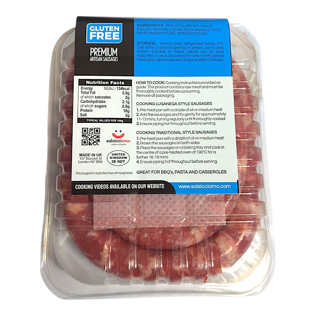 Salsicciamo Salsiccia Classica - Sausage with Sea Salt and Black Pepper 500g - Italia Solutions UK