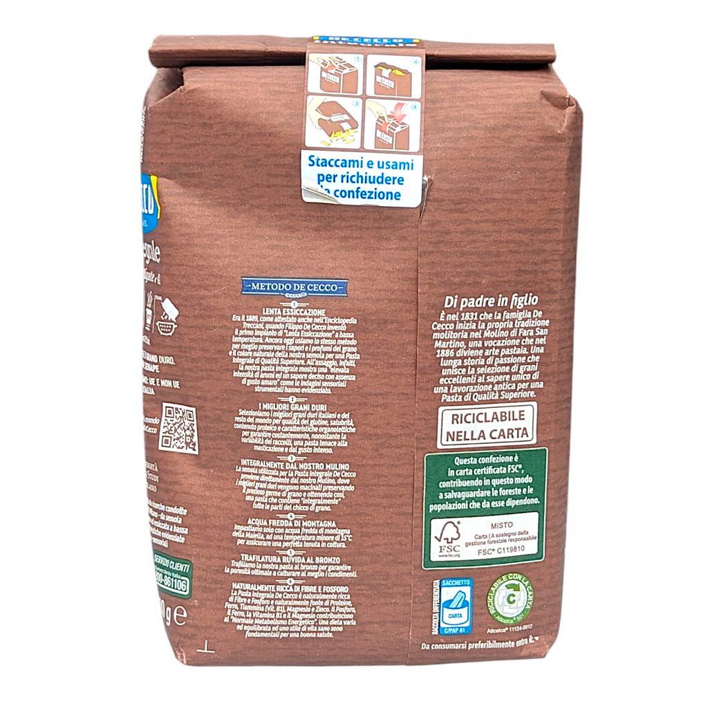 De Cecco Integrale Penne Rigate no.41 - 500g Wholewheat Brown Pasta - Italia Solutions UK