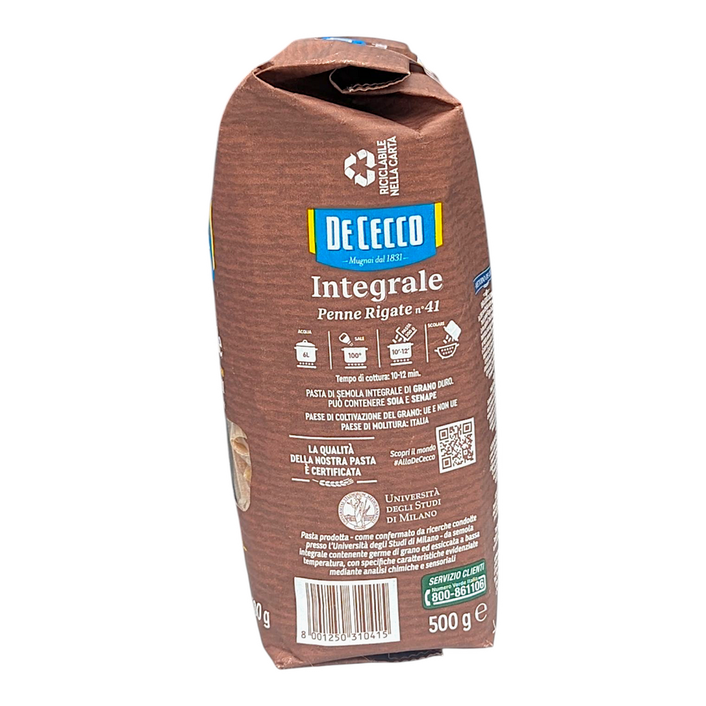 De Cecco Integrale Penne Rigate no.41 - 500g Wholewheat Brown Pasta - Italia Solutions UK
