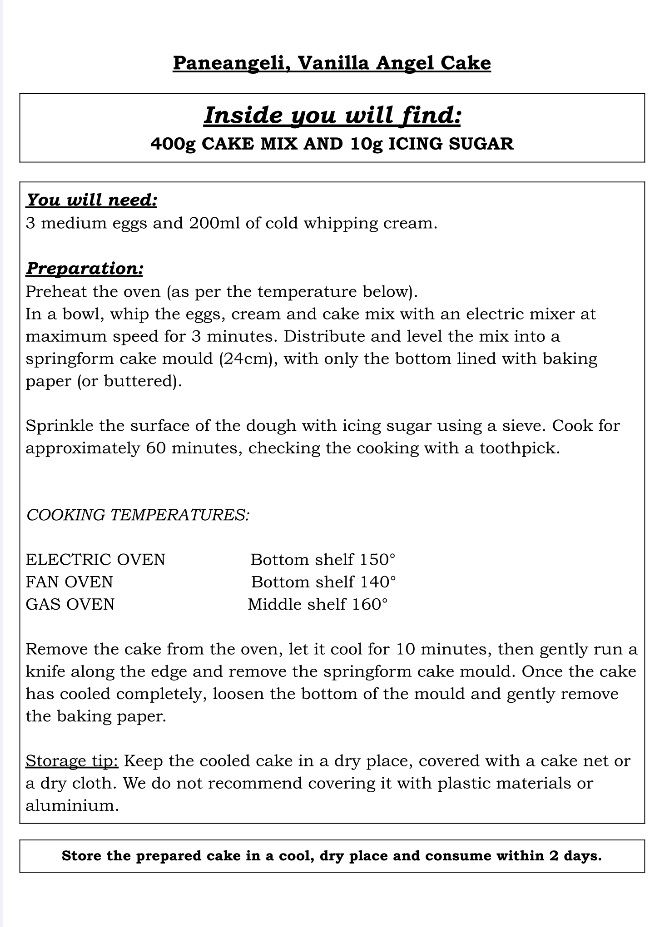 Paneangeli Vanilla Cake Mix / Torta degli Angeli alla Vaniglia 410g - Italia Solutions UK