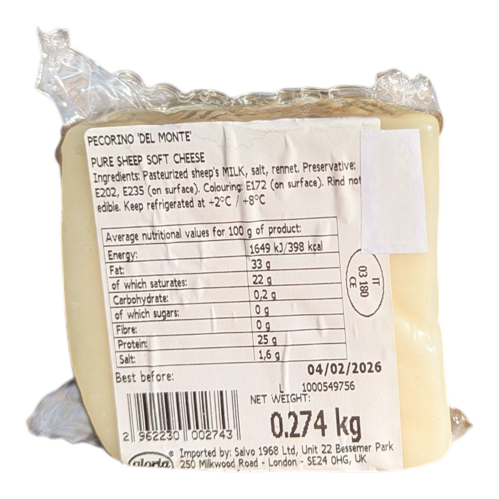 Pecorino Del Monte Formaggio Pecorino Da Tavola - Pure Sheep Soft Cheese - priced per KG - Italia Solutions UK