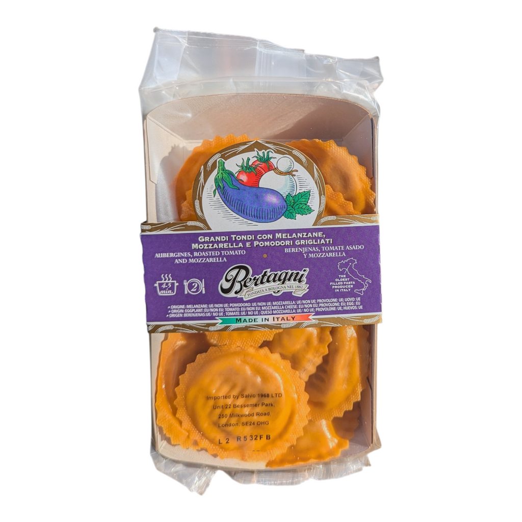 Bertagni Grandi Tondi Con Melanzane, Mozzarella E Pomodori Grigliati - Filled Pasta with Aubergines, Mozzarella & Tomatoes - Italia Solutions UK
