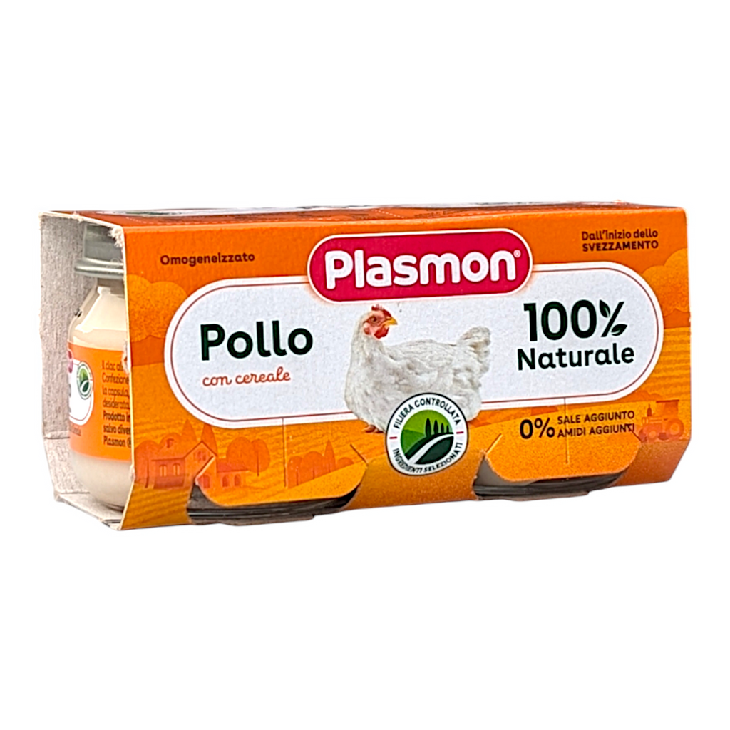 Plasmon Baby Food Chicken & Cereals Puree Omogeneizzato Purea di Pollo e Cereali - 2x80g Jars