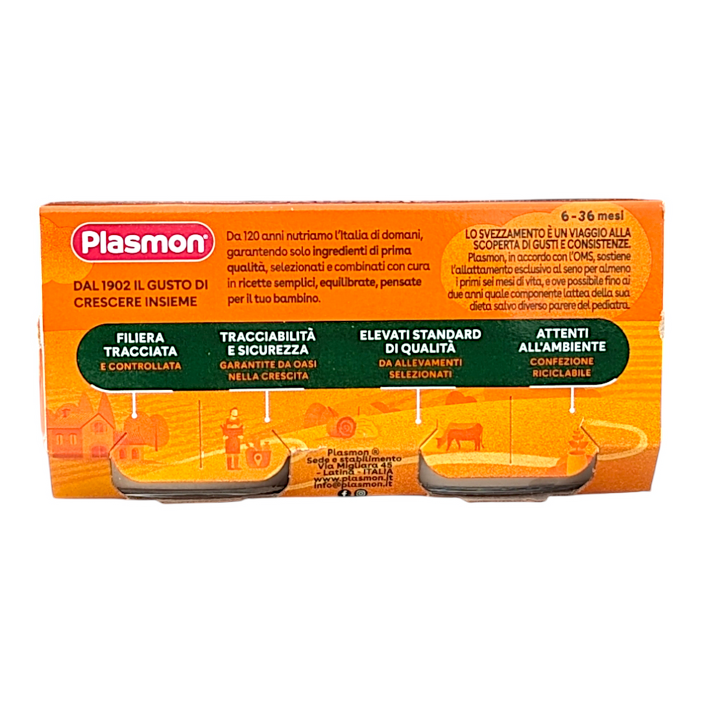 Plasmon Baby Food Chicken & Cereals Puree Omogeneizzato Purea di Pollo e Cereali - 2x80g Jars