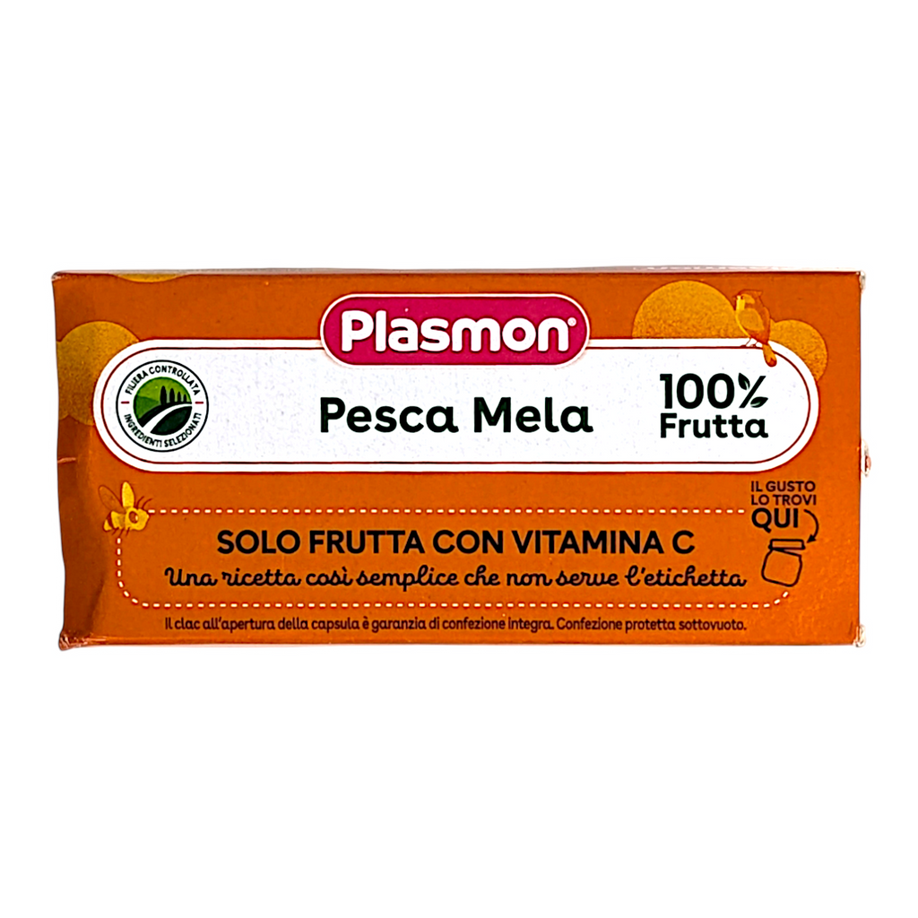 Plasmon Baby Food Peach & Apple Fruit Puree, Omogeneizzato Purea di Mela & Pesca - 2x80g Jars