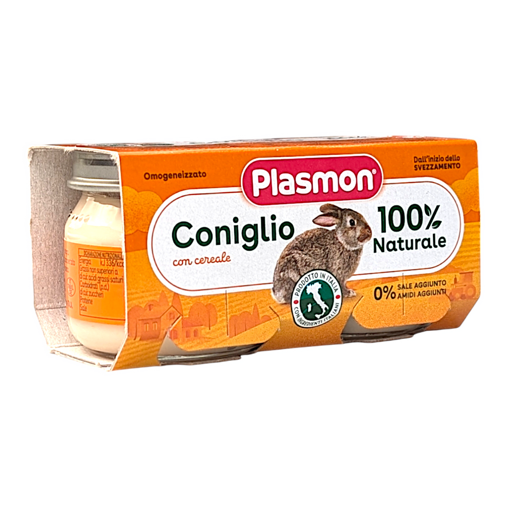 Plasmon Baby Food Rabbit & Cereals Puree Omogeneizzato Purea di Coniglio e Cereali - 2x80g Jars