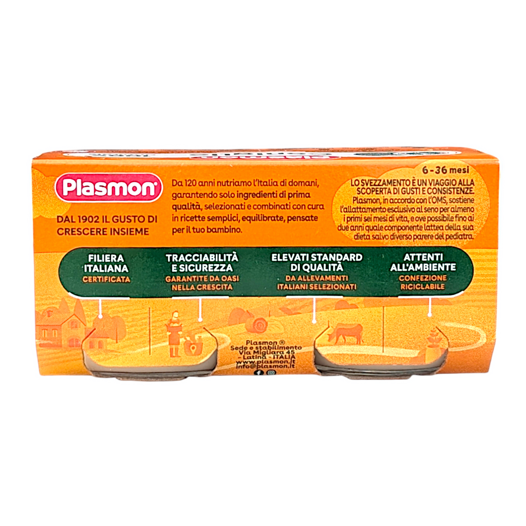 Plasmon Baby Food Rabbit & Cereals Puree Omogeneizzato Purea di Coniglio e Cereali - 2x80g Jars