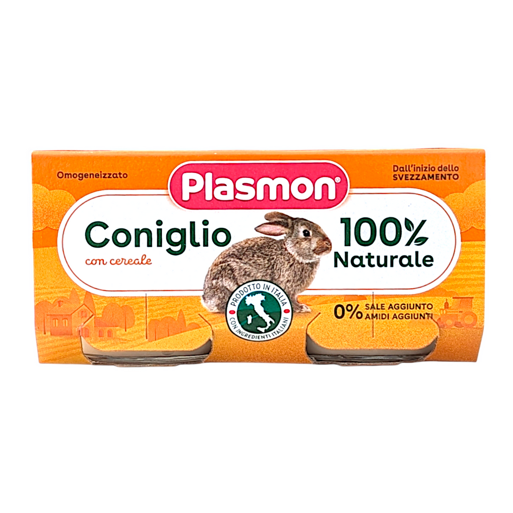 Plasmon Baby Food Rabbit & Cereals Puree Omogeneizzato Purea di Coniglio e Cereali - 2x80g Jars