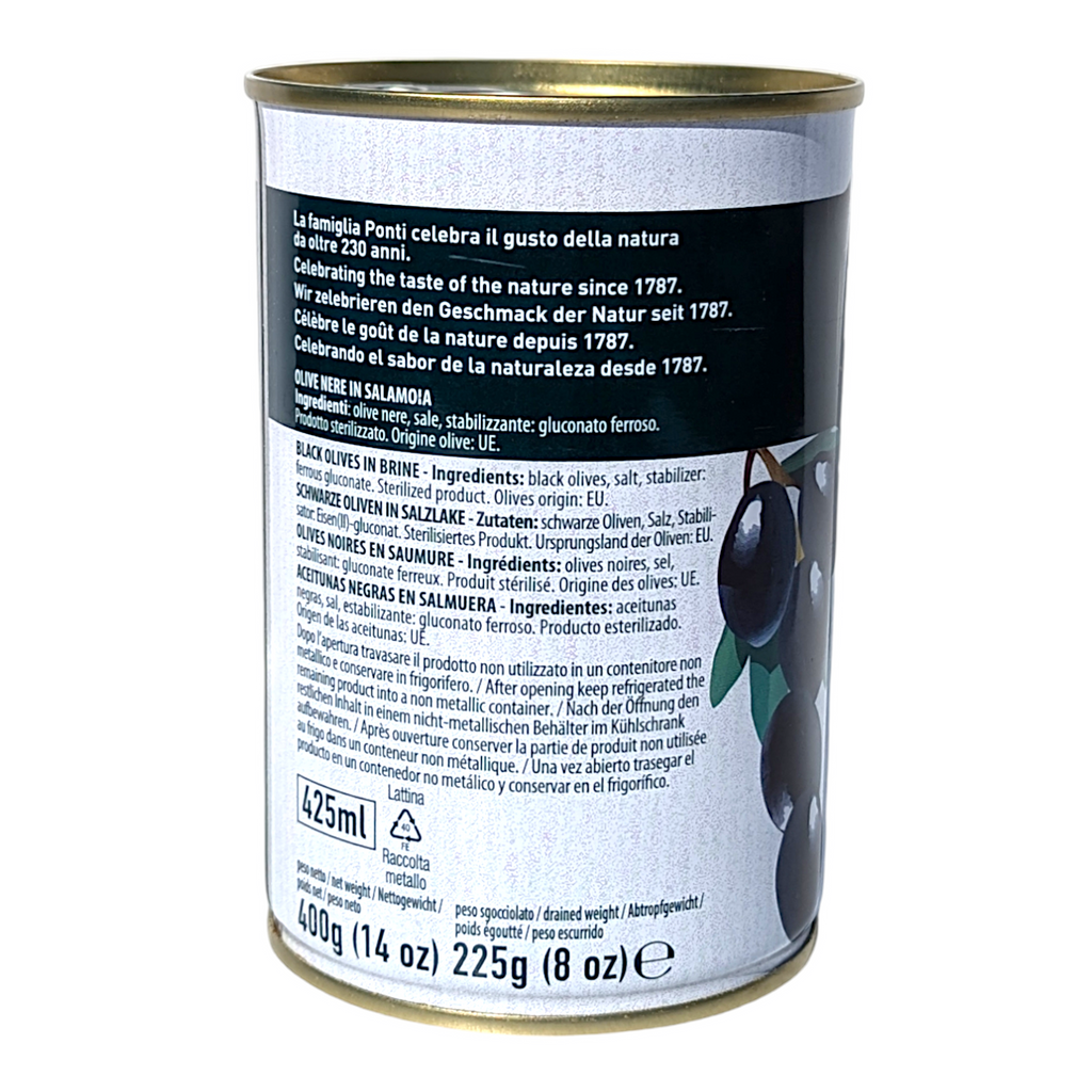 Ponti Black Olives in Brine, Olive Nere Intere 400g