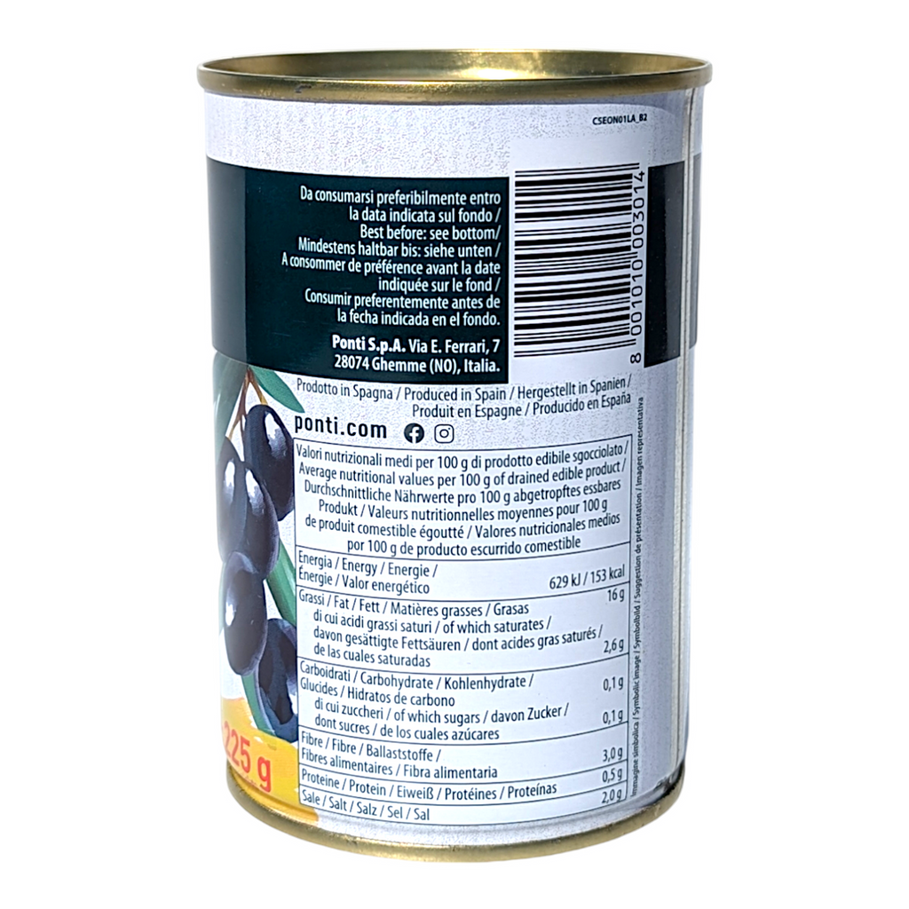 Ponti Black Olives in Brine, Olive Nere Intere 400g