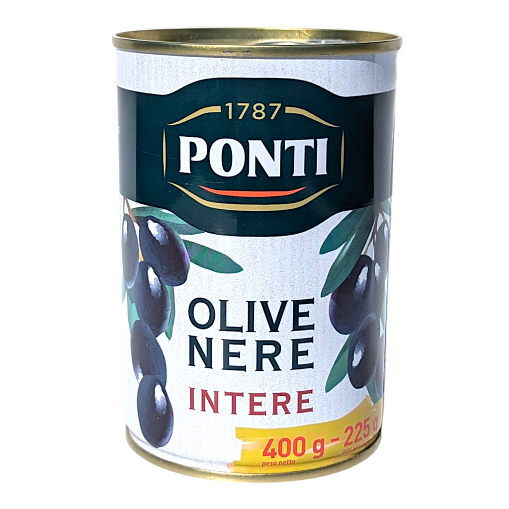 Ponti Black Olives in Brine, Olive Nere Intere 400g