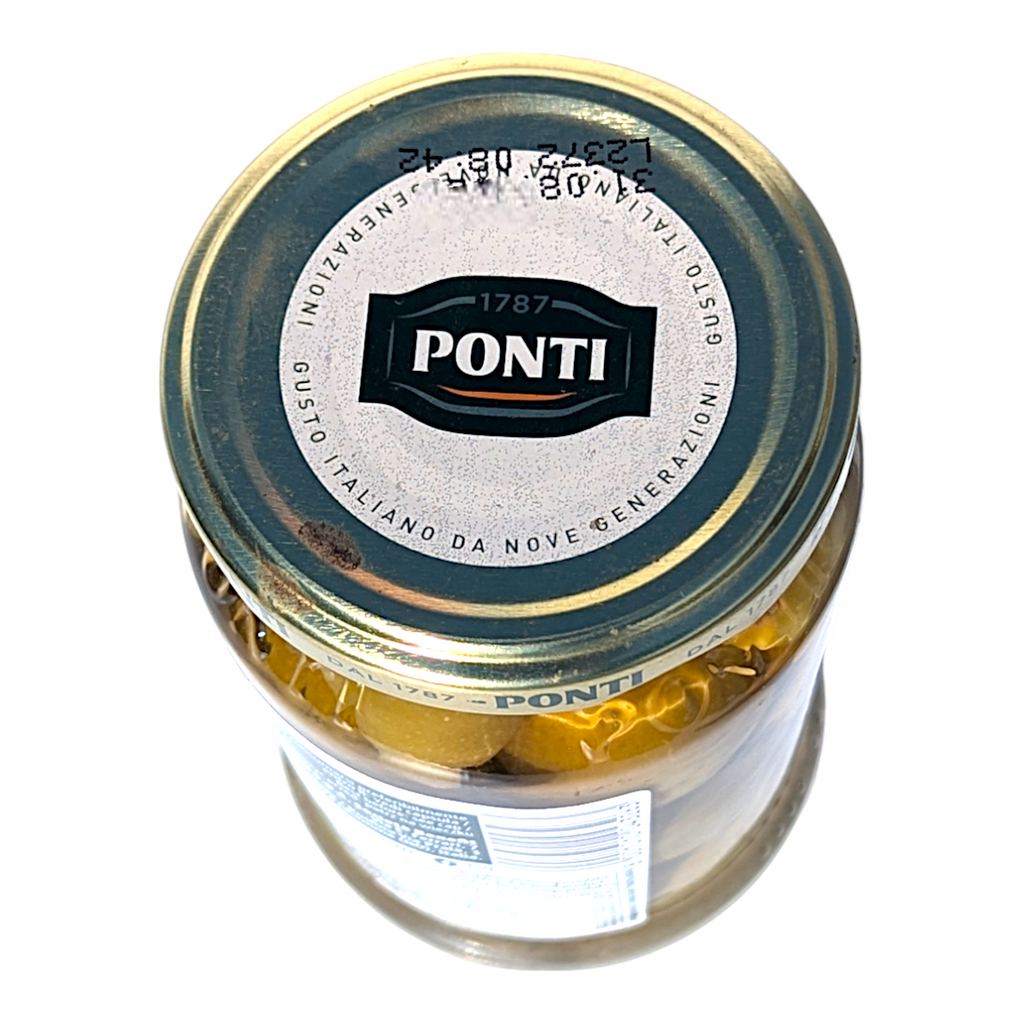 Ponti Pitted Giant Green Olives, Olive Verdi Giganti Snocciolate 290g - Italia Solutions UK