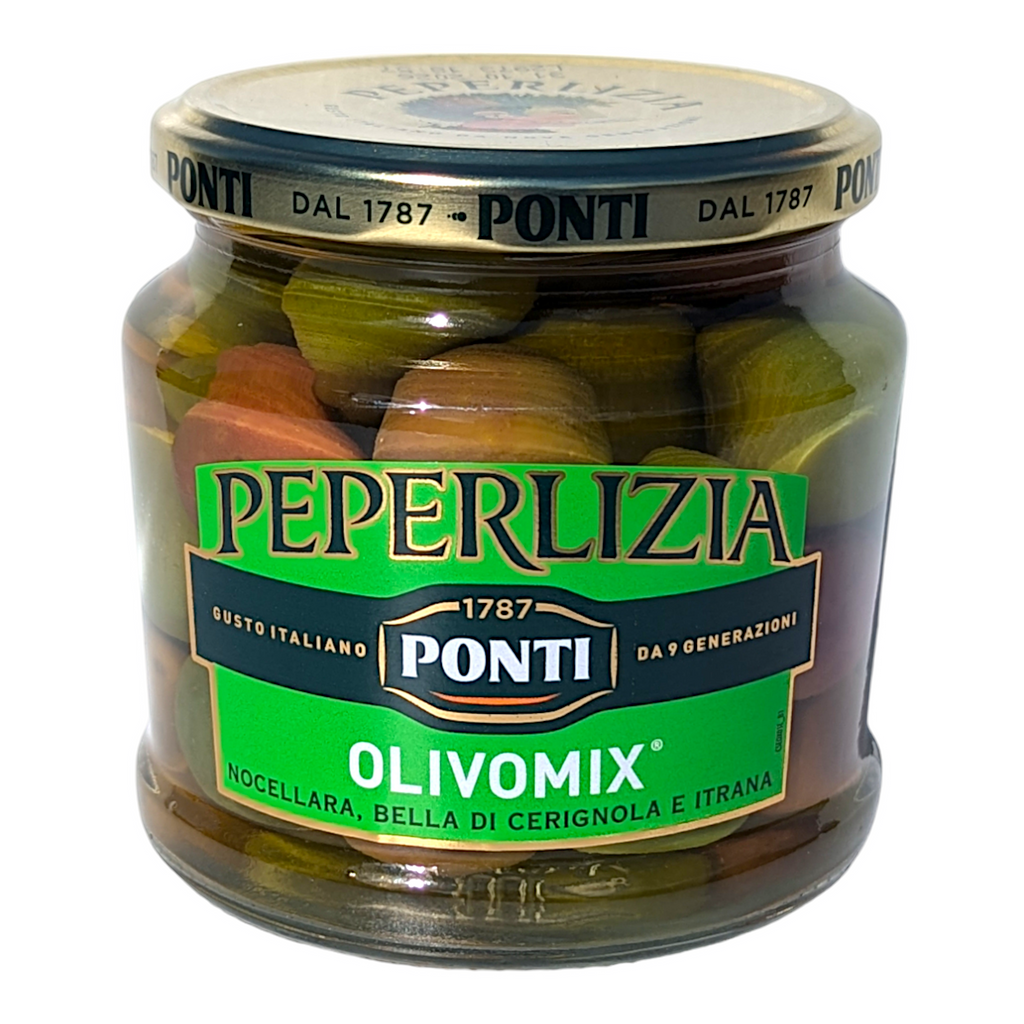 Ponti Peperlizia Olive Mix in Brine, Olivomix Miscela di Olive in Salamoia 350g