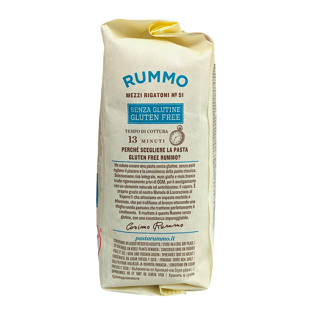 Rummo Gluten Free Mezzi Rigatoni No.51 - 400g  Corn & Brown Rice Pasta