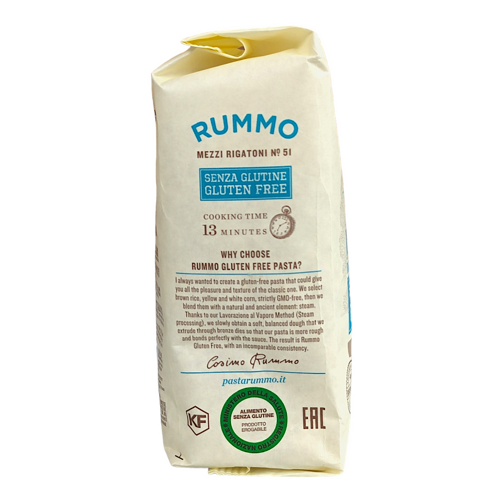 Rummo Gluten Free Mezzi Rigatoni No.51 - 400g  Corn & Brown Rice Pasta