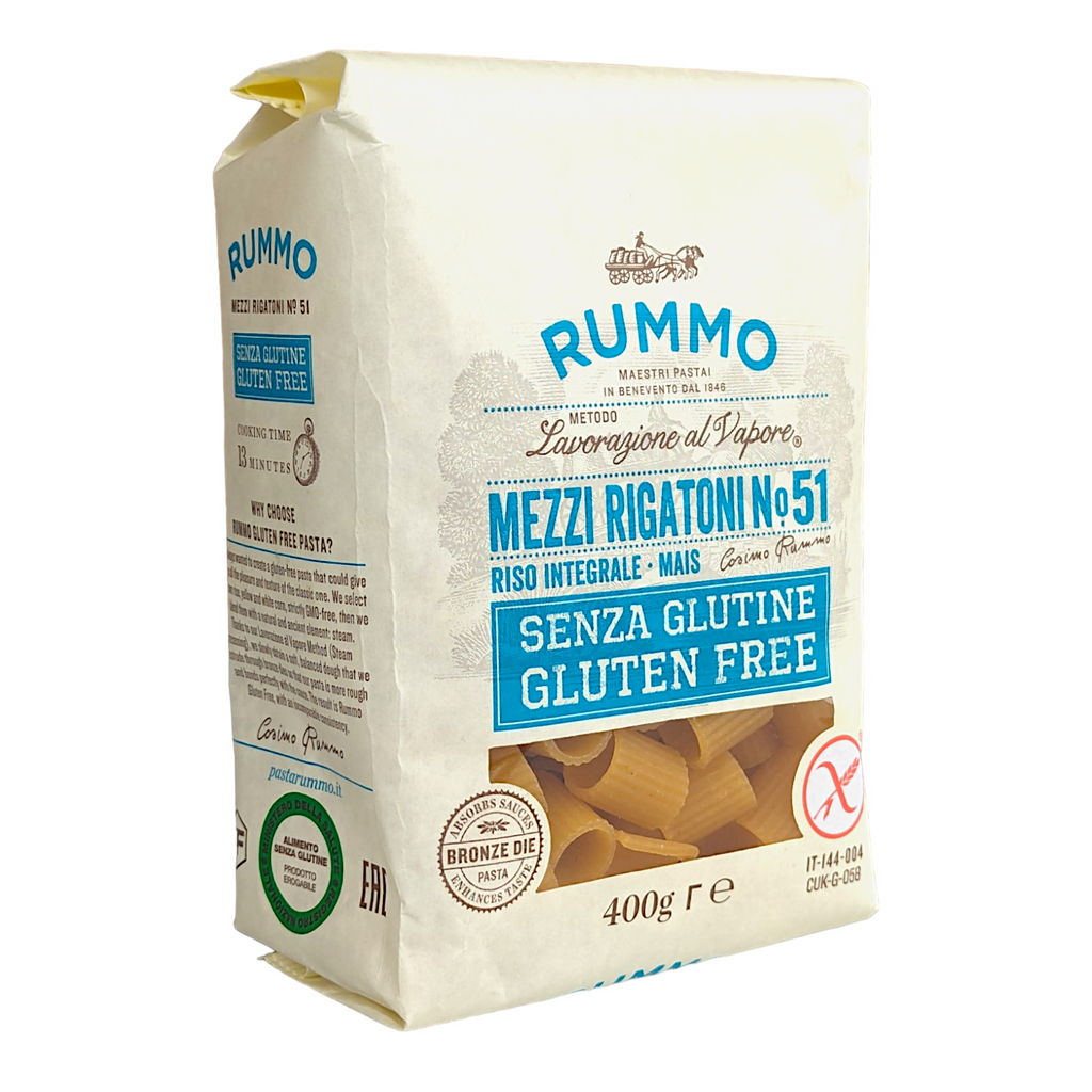 Rummo Gluten Free Mezzi Rigatoni No.51 - 400g  Corn & Brown Rice Pasta