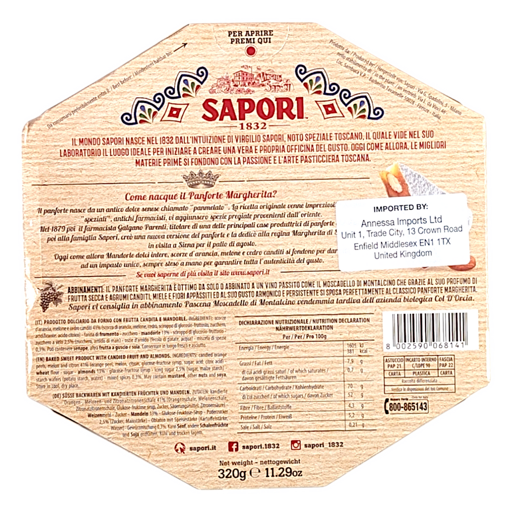 Sapori Panforte Margherita, Almond Cake with Candied Citrus Fruits 320g