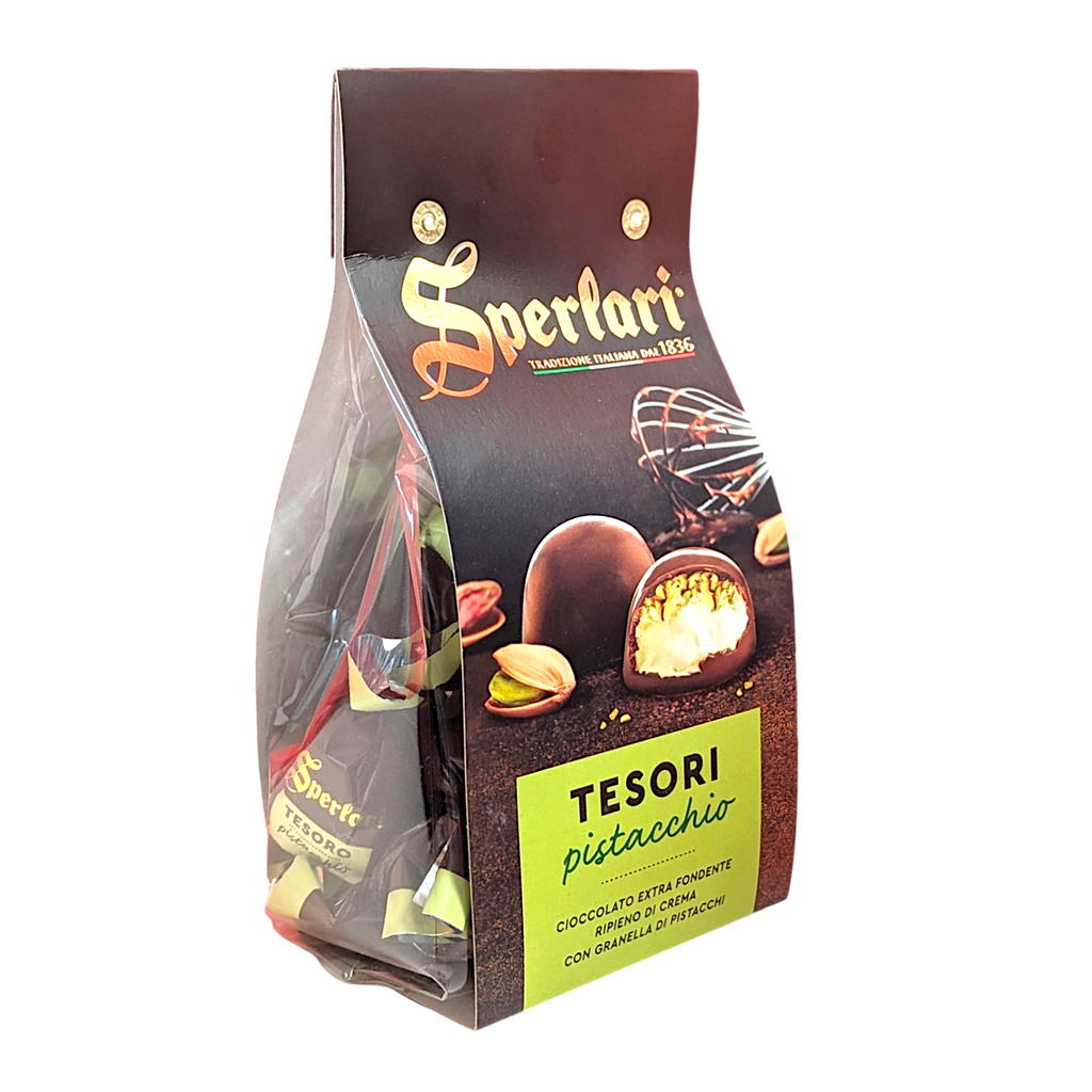 Sperlari Tesori Extra Dark Chocolate Pralines Filled with Pistachio Cream 160g