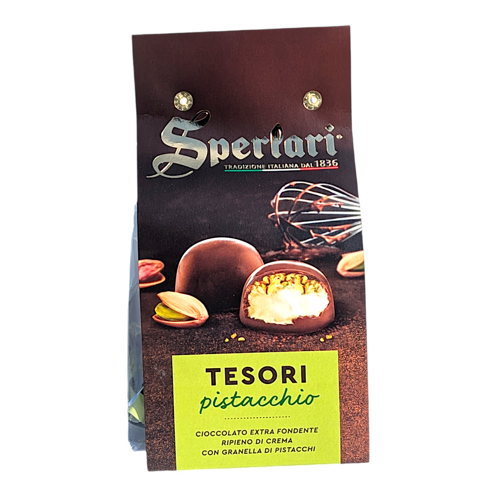 Sperlari Tesori Extra Dark Chocolate Pralines Filled with Pistachio Cream 160g