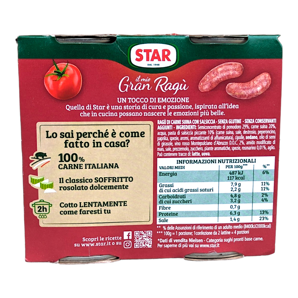 Star Gran Ragu Salsiccia 2 x 180g tin