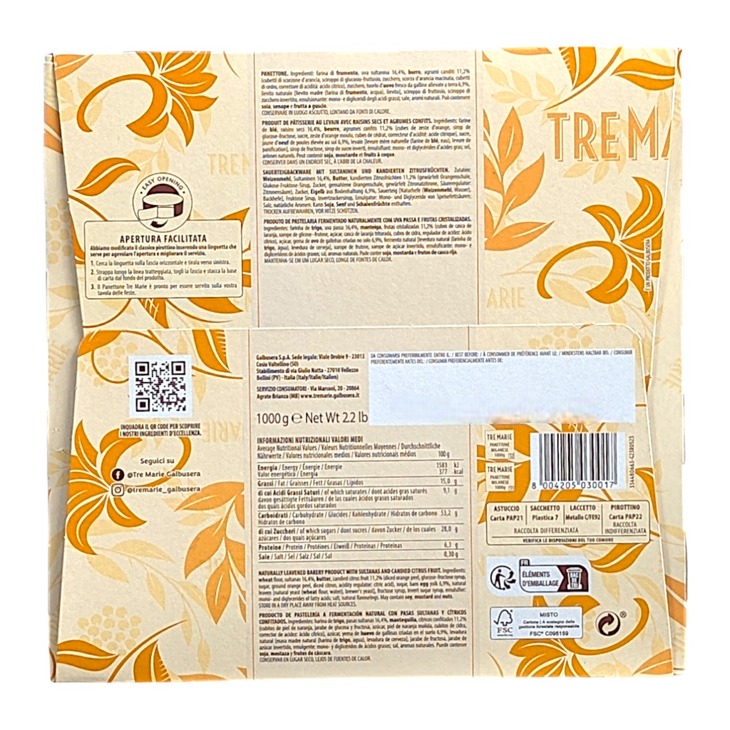 Tre Marie Panettone Milanese Classico 1kg - Italia Solutions UK