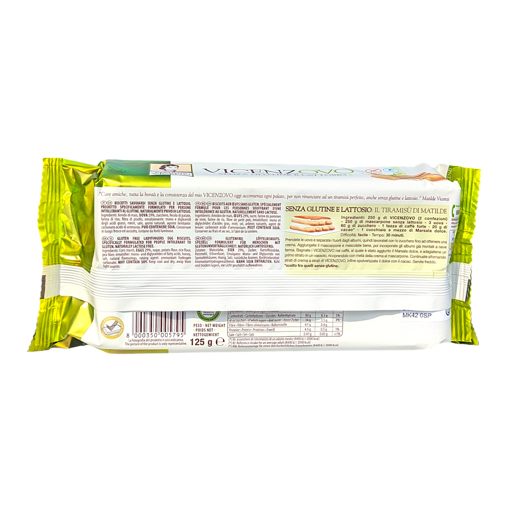 Vicenzi Gluten and Lactose Free Ladyfingers, Savoiardi Senza Glutine o Lattosio 125g