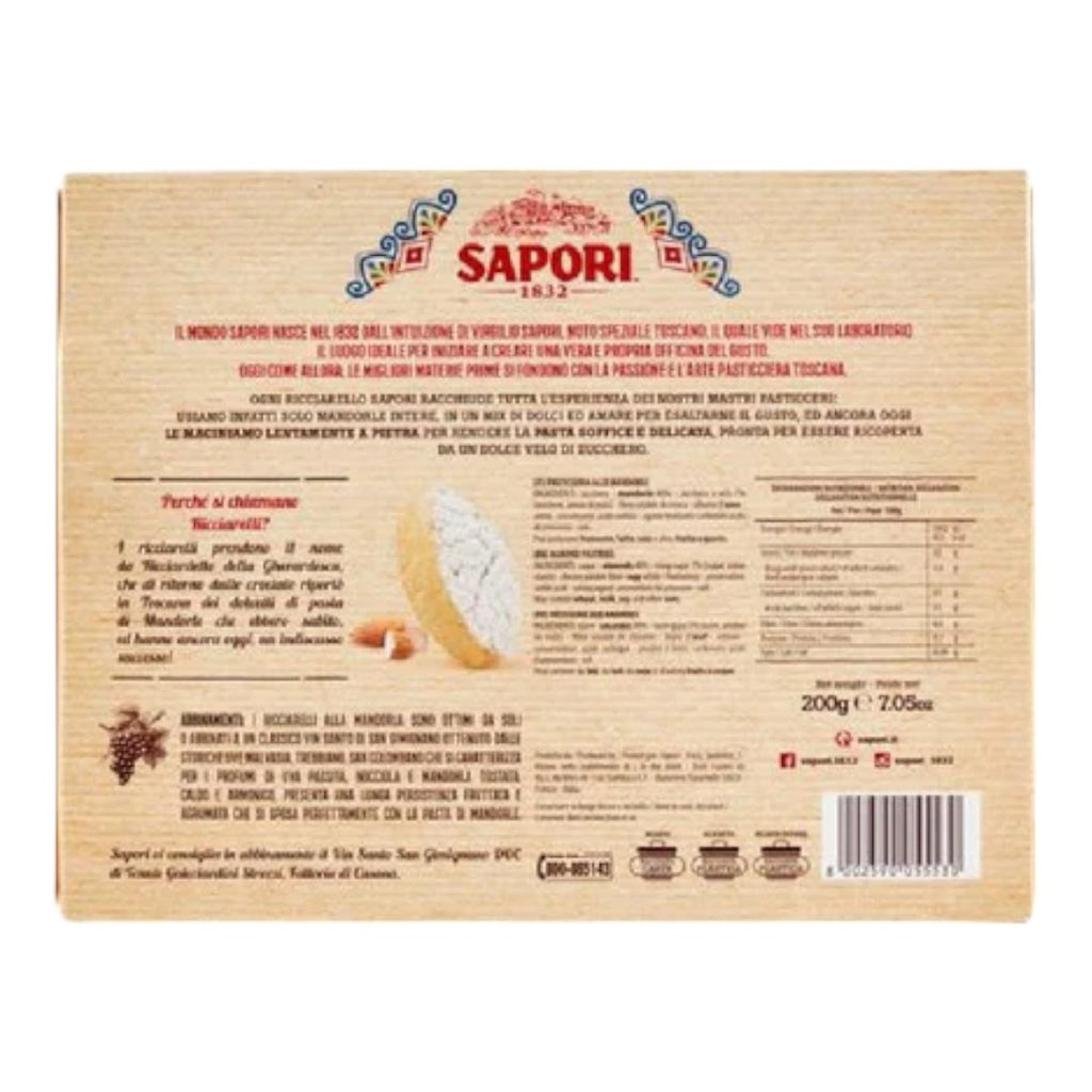 Sapori Ricciarelli Mandorla, Soft Almond Biscuits 200g - Italia Solutions UK