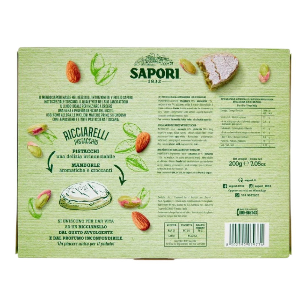 Sapori Ricciarelli Pistacchio, Soft Pistachio Biscuits 200g - Italia Solutions UK