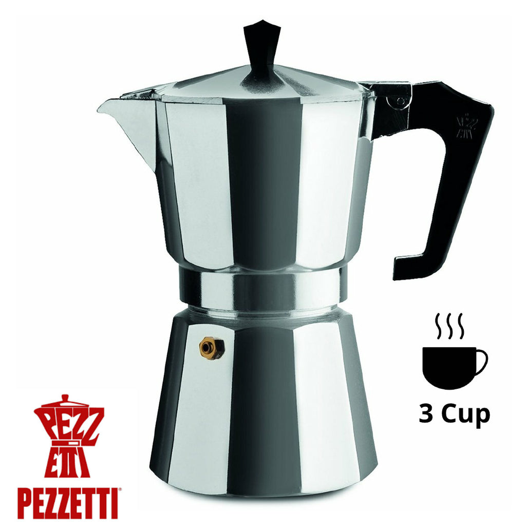 Pezzetti Italexpress Moka Pots Stove Top Coffee Maker - Silver 3 Cup